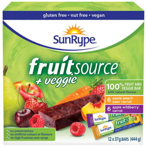 SunRype Fruitsource 100% Fruit and Veggie Bar Pack 12 x 37 g