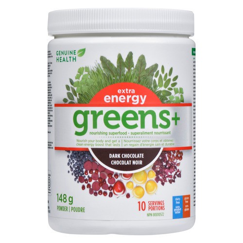 Genuine Health Greens+ Nourishing Superfood Powder Extra Energy Dark Chocolate 148 g