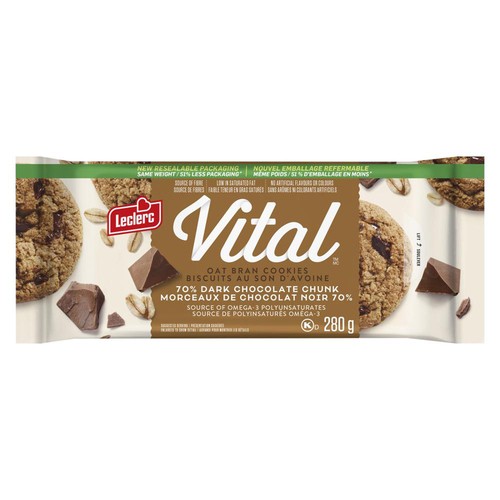Leclerc Vital Cookies Oat Bran 70% Dark Chocolate Chunk 280 g