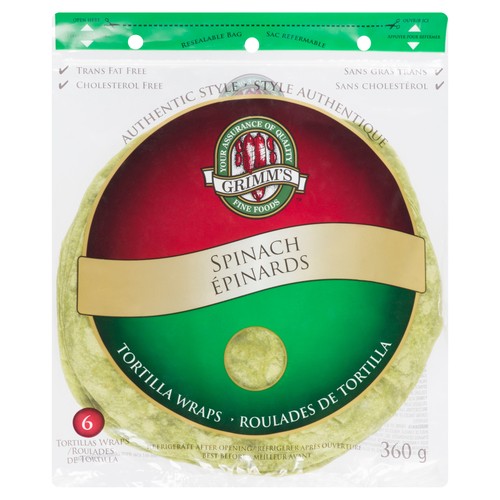 Grimm's Fine Foods Spinach Tortilla Wrap 10 Inch 360 g