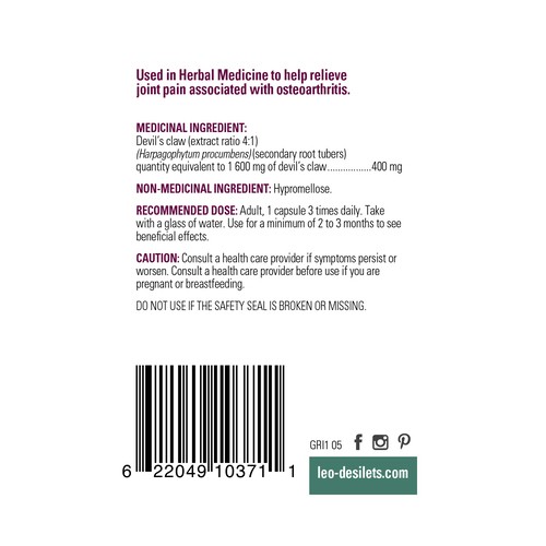 Léo Désilets Devil's Claw Anti-Inflammatory 1600 mg Capsules 90 Count