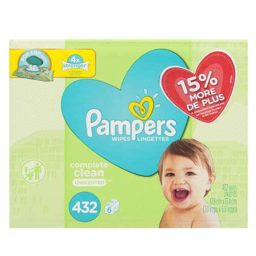 Pampers Baby Wipes Complete Clean Unscented 6X Pop-Top 432 Count