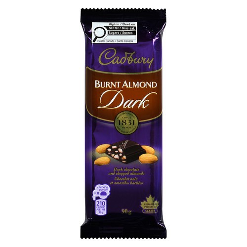 Cadbury Burnt Almond Chocolate Bar Dark Chocolate With Chopped Almonds 90 g