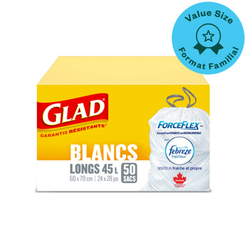 Glad Forceflex Garbage Bags White Fresh Clean Scent Tall 45 L 50 Trash Bags