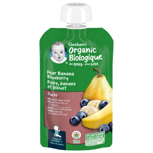 Gerber Organic Purée Pear Banana Blueberry Baby Food 128 ml