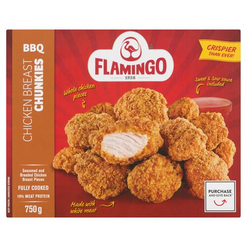 Flamingo Frozen Chicken Breast Chunkies Breaded Fully Cooked BBQ 750 g