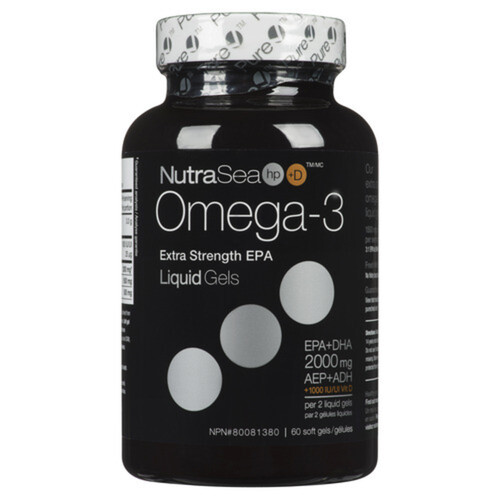 NutraSea hp+D Omega3 Extra Strength Vitamin Soft Gels Capsules 60 EA