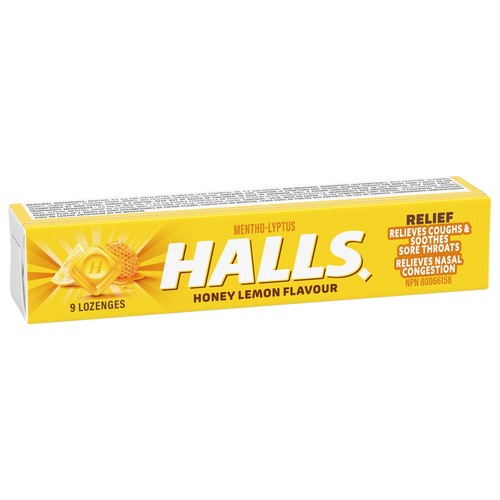 Halls Mentho-Lyptus Cough Drops Lozenges Honey Lemon 9 Count
