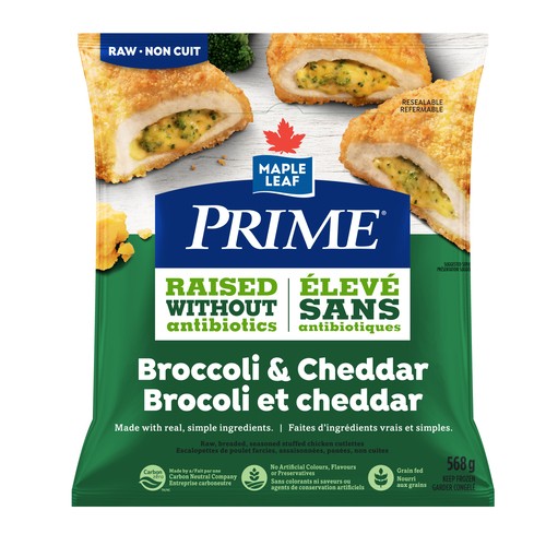 Prime Seasoned Stuffed Chicken Cutlettes Broccoli & Cheddar Breaded Raw 568 g