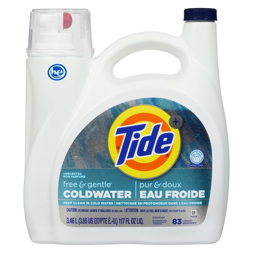 Tide Liquid Laundry Detergent Free & Gentle Cold Water Unscented 3.46 L