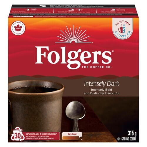 Folgers Coffee 100% Pure Coffee Pods Intensely Dark Roast 30 K-Cups 315 g