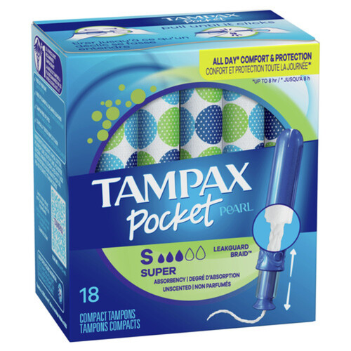 Tampax Pocket Pearl Tampons Super Unscented 18 Count