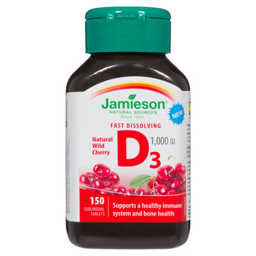 Jamieson Vitamin D3 Fast Dissolving Natural Wild Cherry Tablets 150 Count