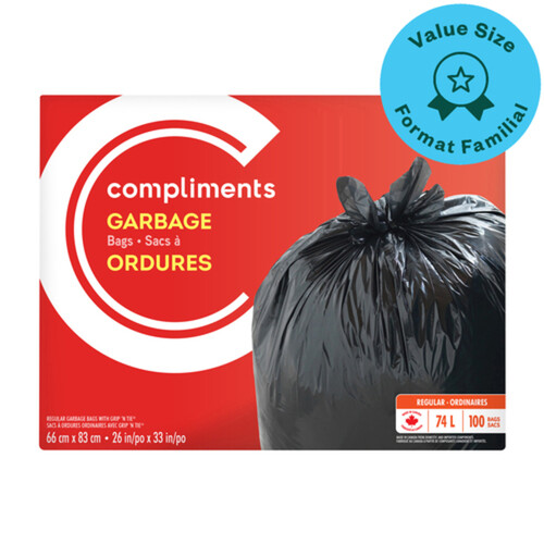 Compliments Garbage Bags Balck Regular 74 L 100 Bags