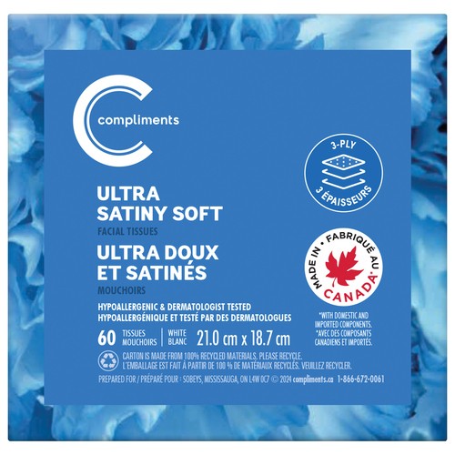 Compliments Facial Tissue Ultra Satiny Soft 3-Ply 60 Sheets 