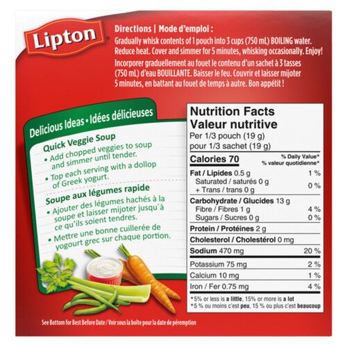Lipton Dry Soup Mix Chicken Noodle 25% Less Sodium For A Delicious Soup 114 g