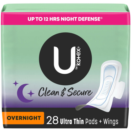 U by Kotex All Nighter Ultra Thin Pads Overnight With Wings 28 Count -  Voilà Online Groceries & Offers