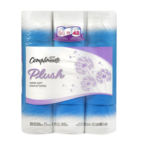Compliments Bathroom Tissue Plush 2-Ply 24 Rolls x 253 Sheets