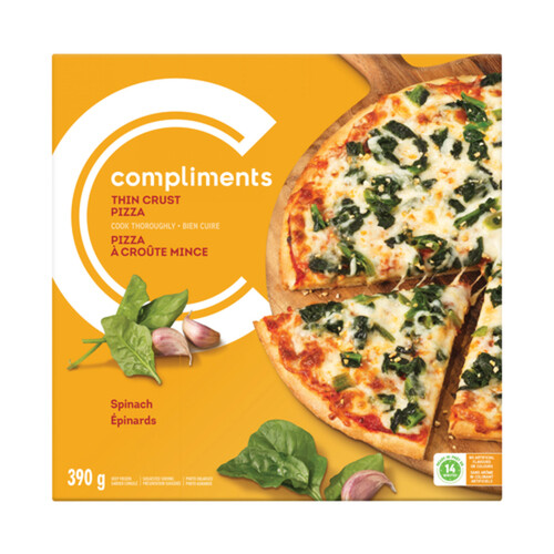 Compliments Thin Crust Spinach Frozen Pizza 390 g