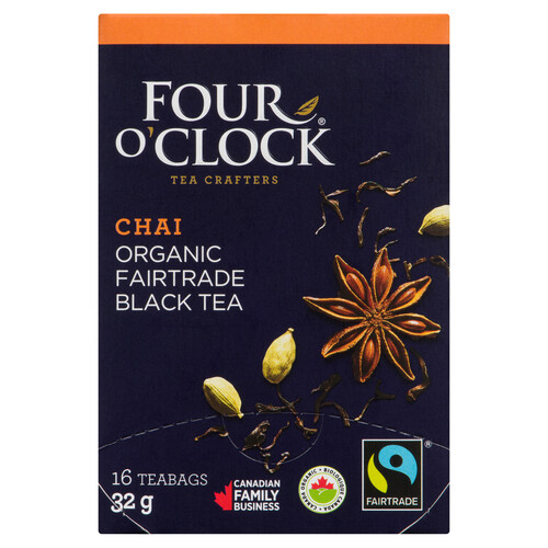 Four O'Clock Organic Tea Chai Black 16 Tea Bags