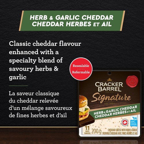 Cracker Barrel Signature Herb & Garlic Cheddar Cheese 11 Slices 200 g