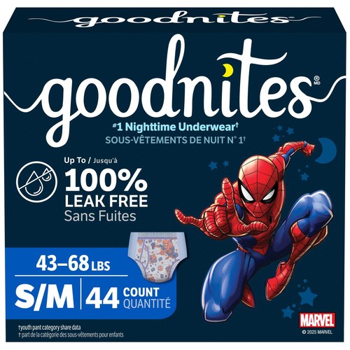 Goodnites Boys Nighttime Underwear Size S/M (43-68 lbs) 44 Count