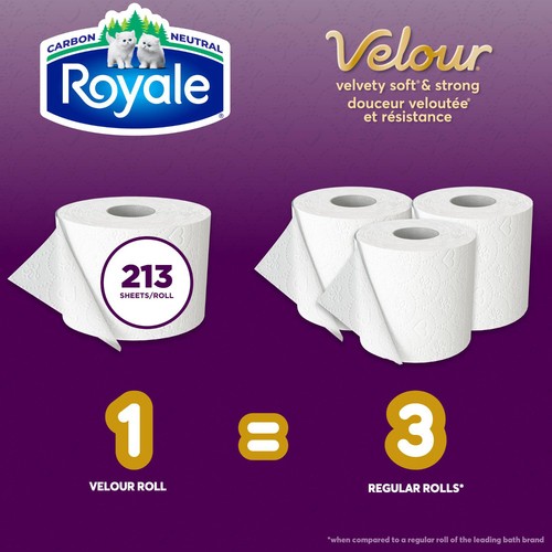 Royale Velour Toilet Paper 2-Ply 24 Triple Rolls x 213 Sheets