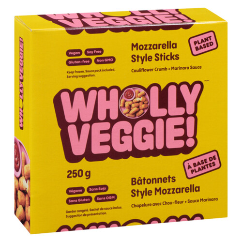 Wholly Frozen Veggie Plant Based Mozzarella Sticks Marinara Sauce 250 g