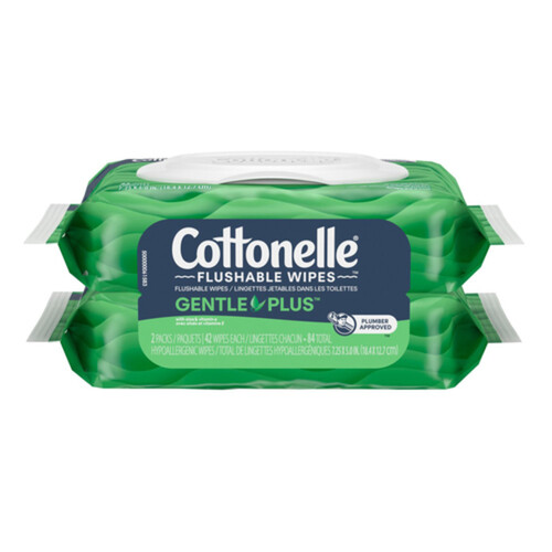 Cottonelle Gentle Plus Flushable Wet Wipes Aloe & Vitamin E 2 Packs x 42 Wipes