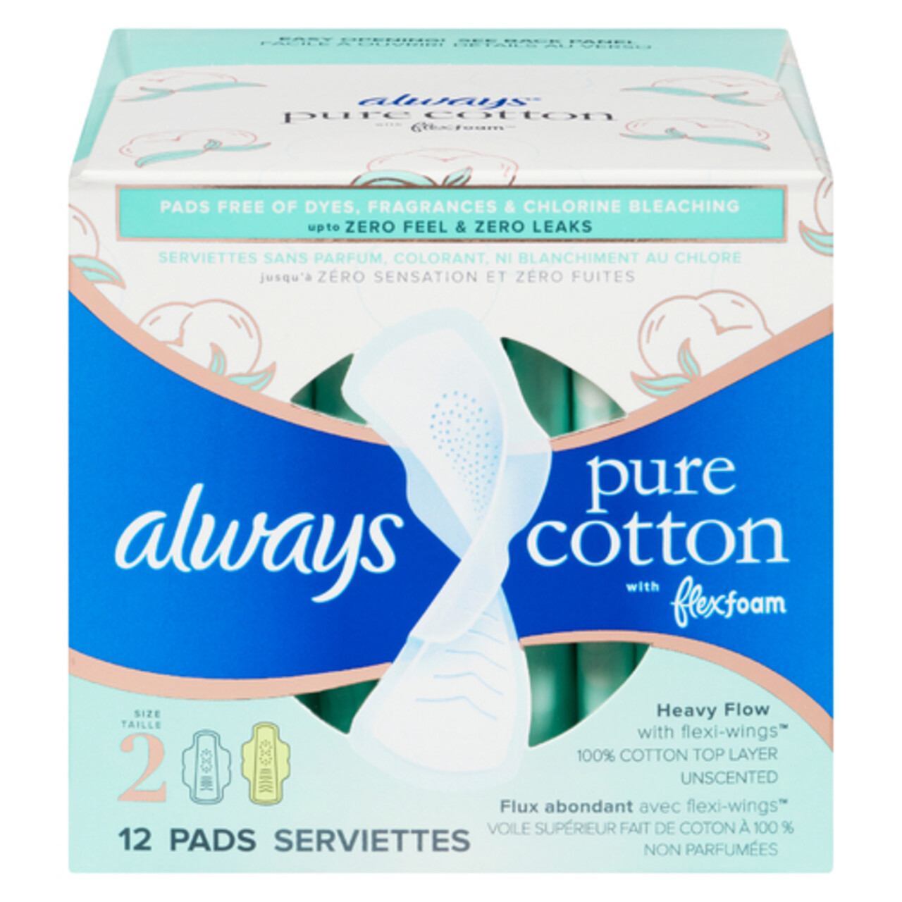 Always Pure Cotton Pads Size 2 With Wings 12 Count Voilà Online