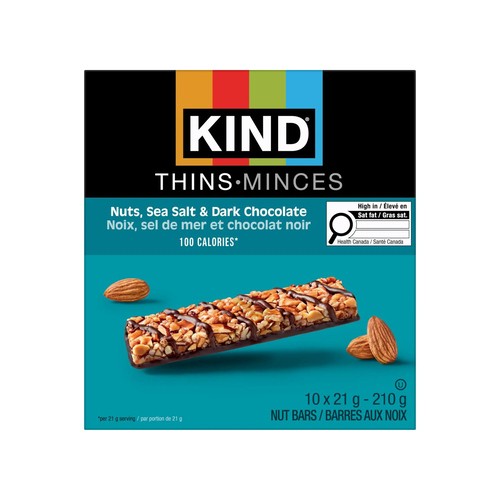 Kind Thins Gluten-Free Bar Dark Chocolate And Nuts Sea Salt 10 x 21 g