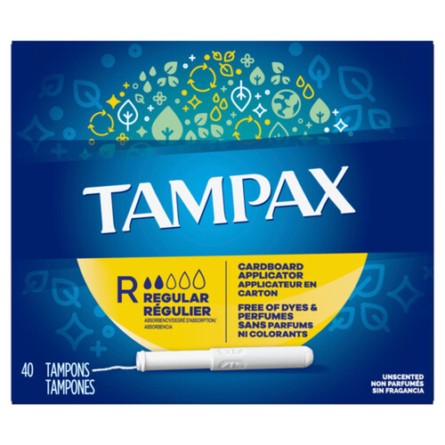 Tampax Cardboard Applicator Tampons Regular Unscented 40 Count