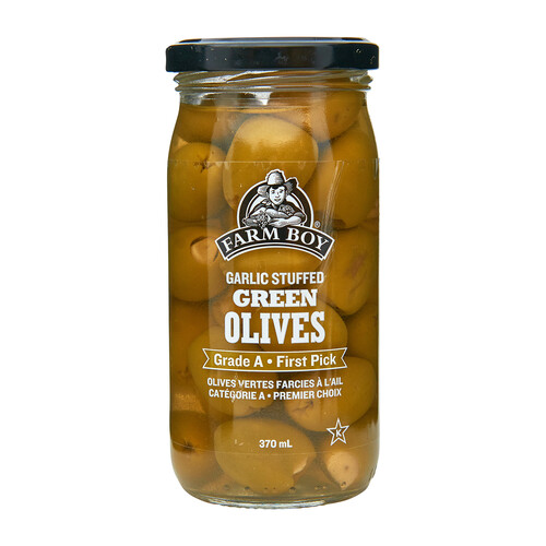 Farm Boy Green Olives Grade A Garlic Stuffed 370 ml