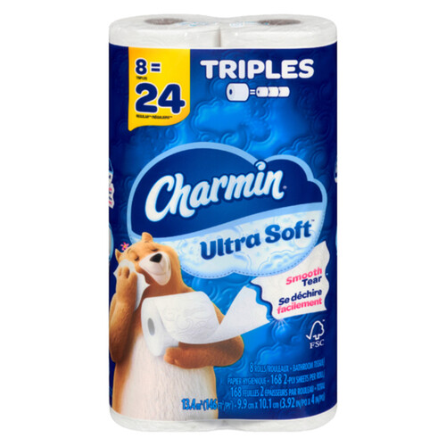 Charmin Toilet Paper Ultra Soft 2-Ply 8 Triple Rolls x 168 Sheets