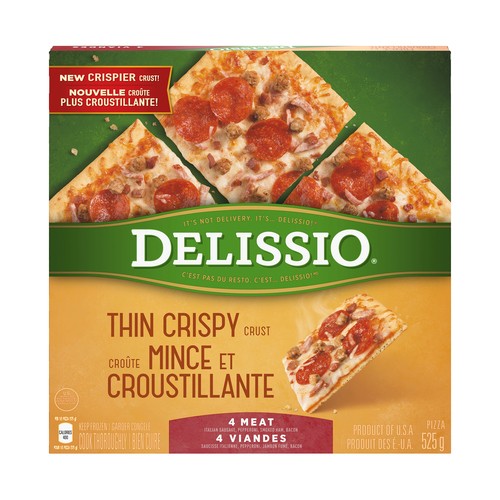 Delissio Frozen Thin Crispy Crust Pizza Four Meat 525 g
