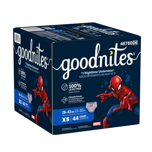 Goodnites Boys Nighttime Underwear XS (28-43 lbs) 44 Count