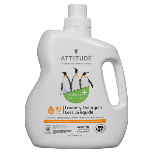 Attitude Nature+ Laundry Detergent Citrus Zest 80 Loads 2 L