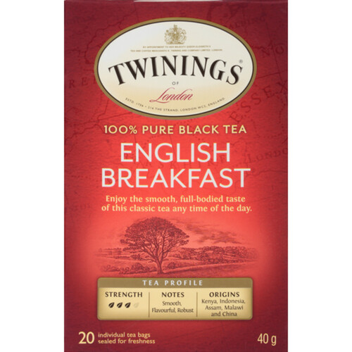 Twinings Tea English Breakfast 100% Pure Black 20 Tea Bags