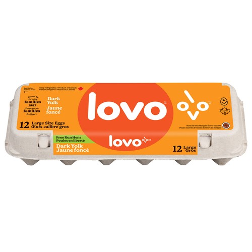 Lovo White Eggs Dark Yolk Free Run Large 12 Count