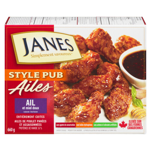 Janes Frozen Chicken Wings Pub Style Fully Cooked With Honey Garlic 660 g