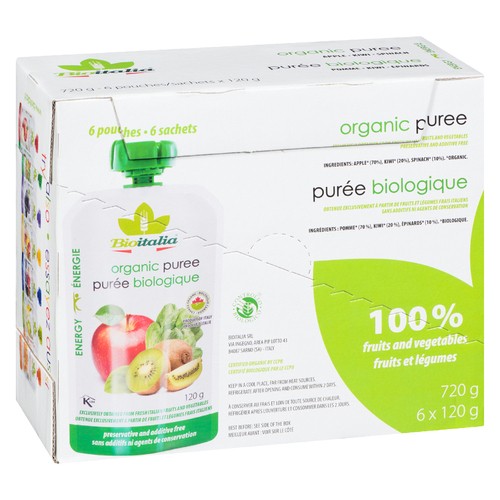 Bioitalia Organic Puree Apple Kiwi Spinach 6 x 120 g