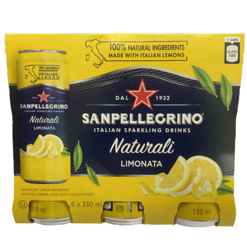 San Pellegrino Italian Sparkling Drink Limonata 6 x 330 ml (cans)