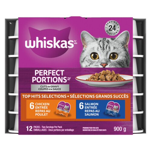 Whiskas Perfect Portions Adult Wet Cat Food Cuts in Gravy Chicken & Salmon Multipack 12 x 75 g