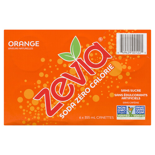 Zevia Zero Calories Soft Drink Soda Orange 6 x 355 ml (cans)