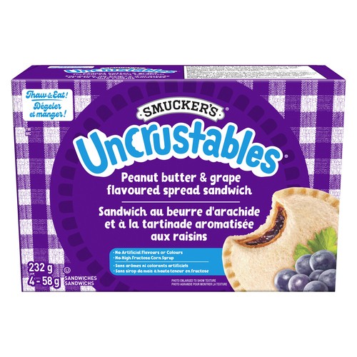 Smucker's Uncrustables Peanut Butter & Grape Flavoured Spread Sandwich 4 x 58 g 
