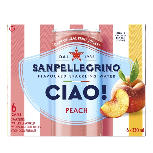 Sanpellegrino CIAO! Flavoured Sparkling Water Peach 6 x 330 ml (cans)