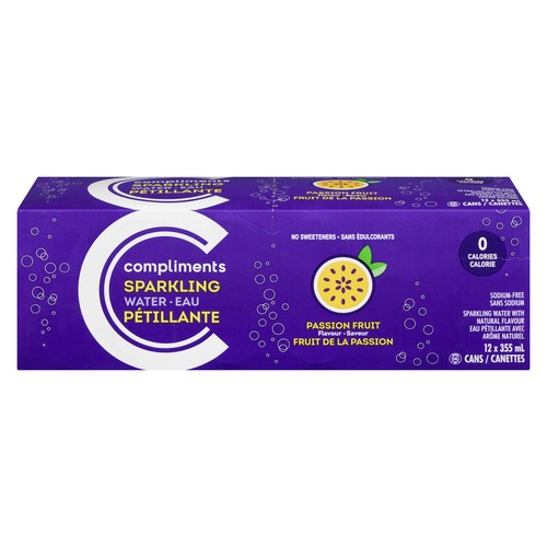 Compliments Sparkling Water Passion Fruit 12 x 355 ml (cans)