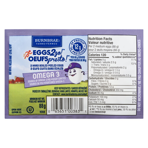 Eggs2go Omega 3 Eggs Hard Boiled Peeled 2 Count