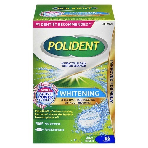 Polident Antibacterial Daily Denture Cleanser Whitening Tablets Mint Fresh 96 Count