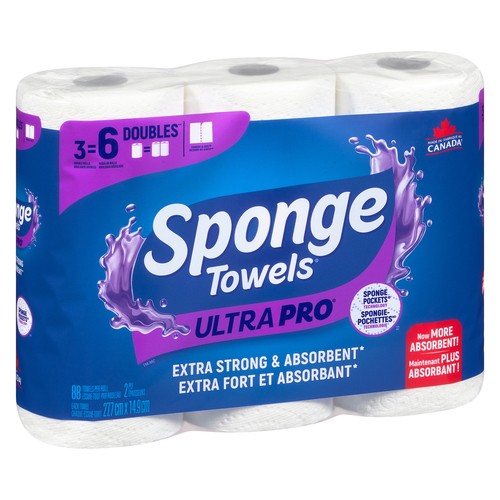 Sponge Towels Paper Towel Ultra Pro 2-Ply 3 Double Rolls x 88 Sheets